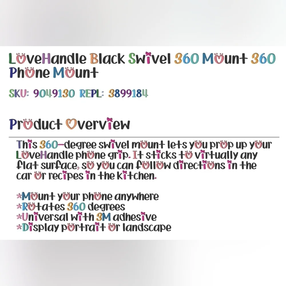 LoveHandle Black Swivel 360 Phone Mount -2 Available Priced For One-